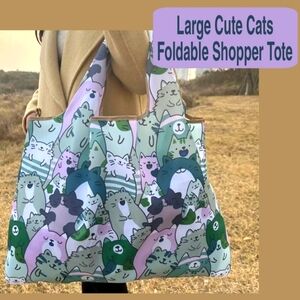 NWT Large Cute Cats 🐈 Shopper Tote Folding Large bag w matching inner pouch